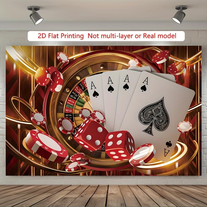 VIKAMA Lyxig Kasinotema Väggbonad Ess i Spader Pokerchips Tärningar Roulett Röd Guld Lyx Spelrum Festinredning