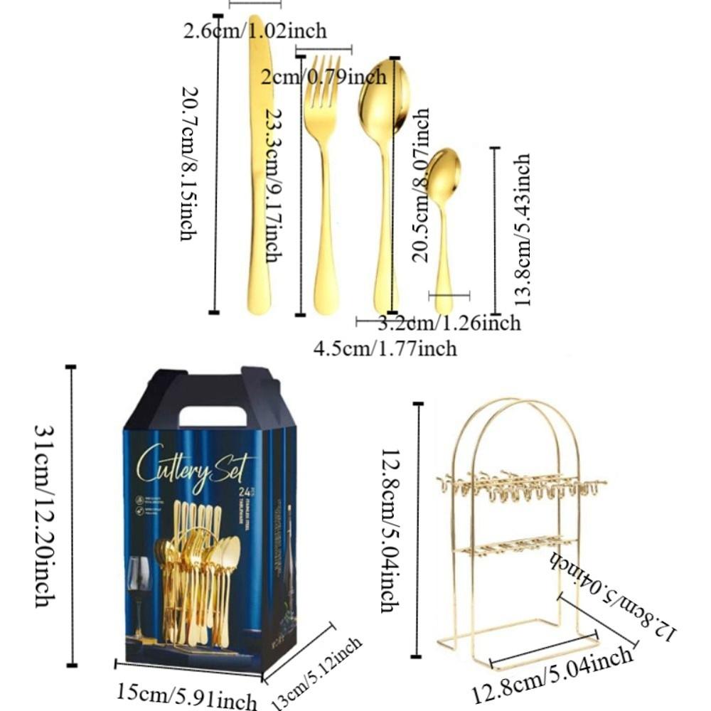 24pcs Vintage Steak Cutlery Set Thickened Non-slip Handle Stainless Steel Flatware Set Smooth Edges Mirror Polished