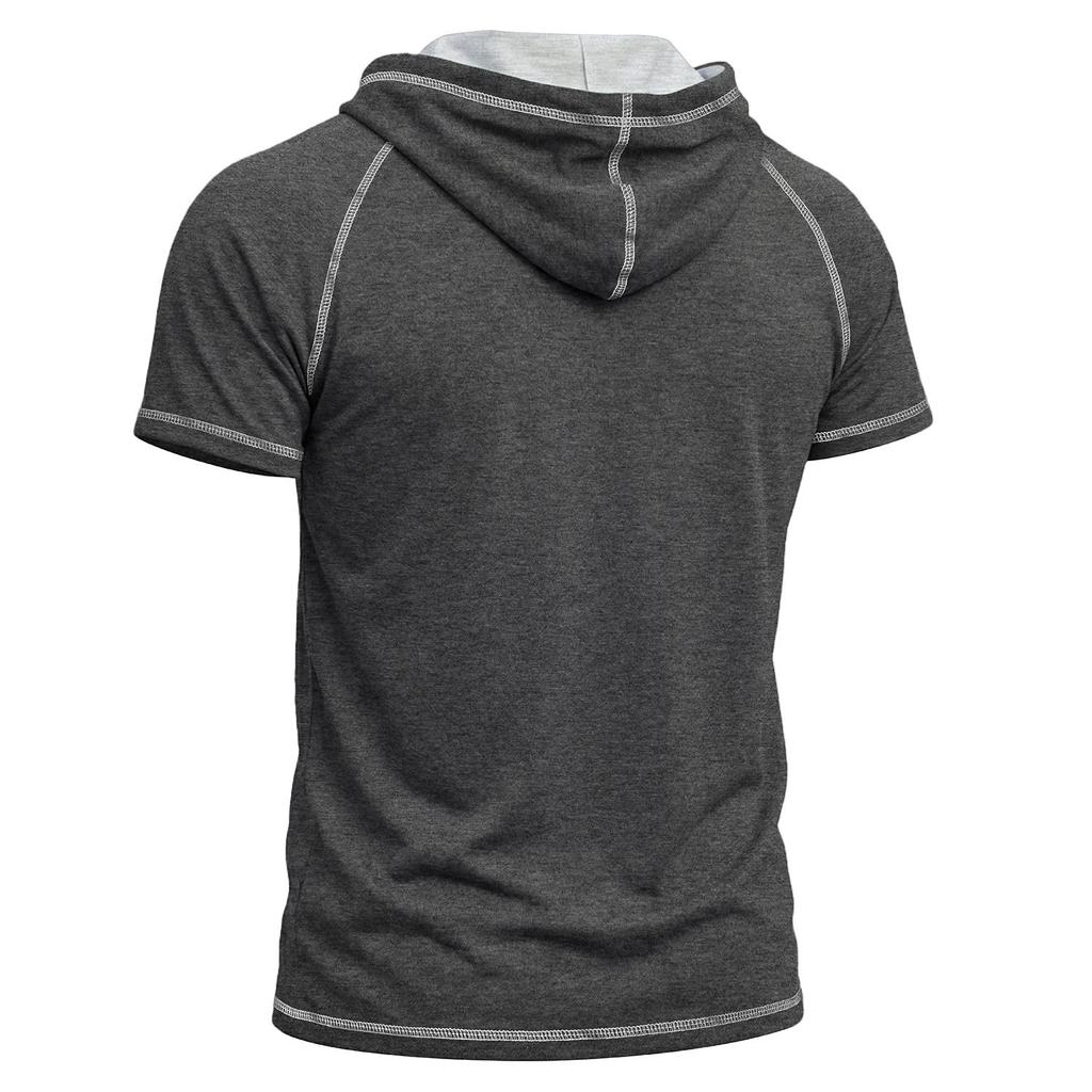 Men’s Shirts Short Sleeves Hooded T-shirts Fitness Tops Summer Casual Wear Pullover Hoodie