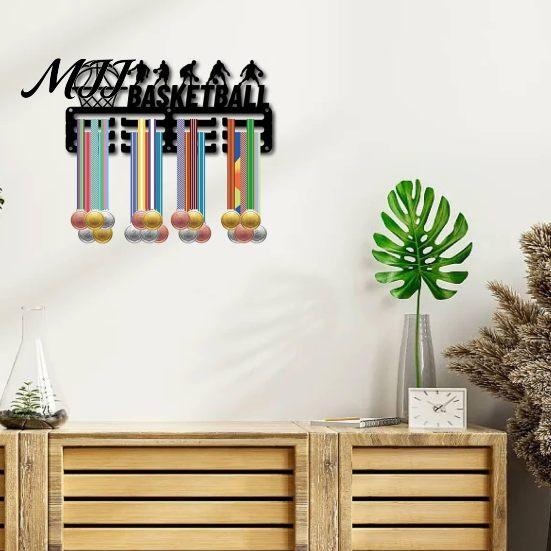 Wall Mounted Hooks for Daily Items Metal Basketball Medal Holder, Hanger Rack, Awards Display Rack Room Decor, Decorative Scarf And Belt 3 Lines