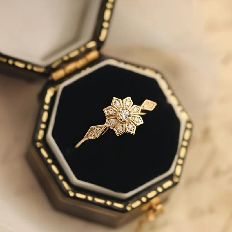 Gold Color/Silver Color Dainty Flower Ring for Women Exquisite Wedding Party Gentle Fancy CZ Charming Accessories Jewelry