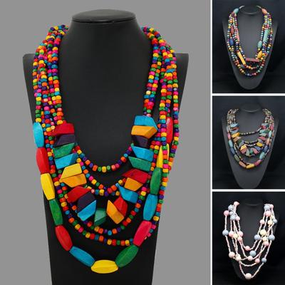 Exaggerated Vintage Multilayer Handmade Colorful Beads Dress Up Item Ethnic Tassel Wood