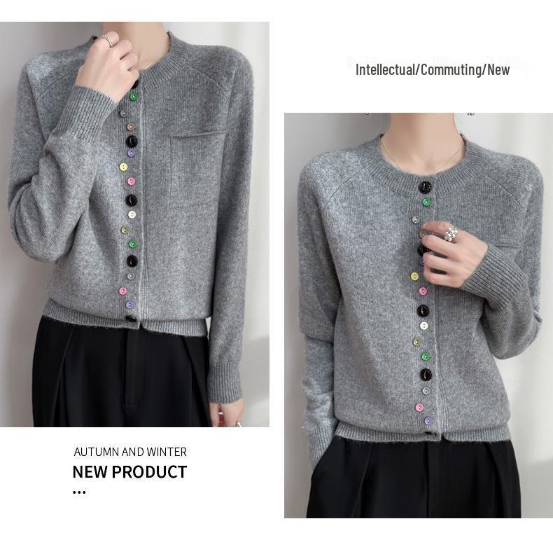 Colorful Button Cardigan: Spring Fashion, Versatile Round Neck, Long Sleeve Knit for Women