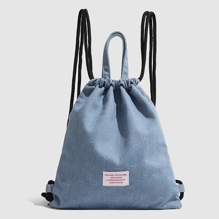 Минималистичный джинсовый холщовый маленький рюкзак для путешествий на природе, легкий модный портативный рюкзак на шнурке синий