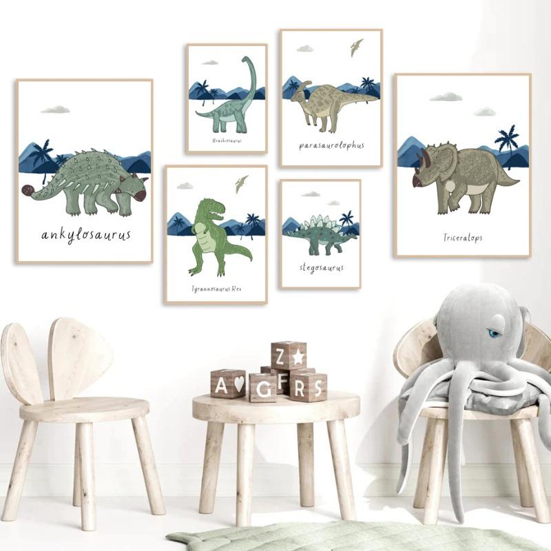 Cartoon Dinosaurier Dschungel Kawaii Dino Babyparty Poster Kinderzimmer Leinwandgemälde Wandkunst Druck Bild Kinder Kinderzimmer Dekor