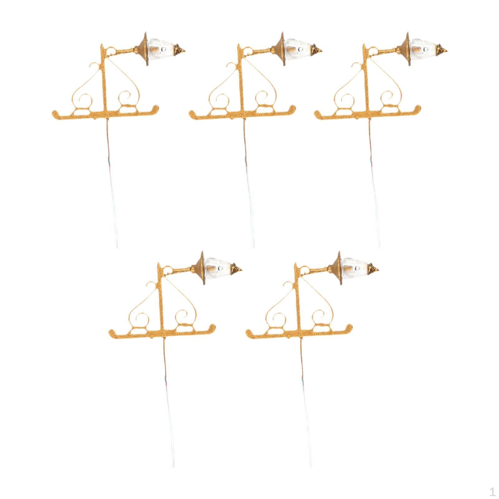 

5 Миниатюрных настенных светильников (1/87 Светодиодный уличный фонарь с теплым белым светом), Уникальные огни для украшения золотой