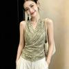 Retro Minimalist Style Striped V-neck Sleeveless Neck Vest Women's Outer Wear Design Sense Cross Waist Shirt A