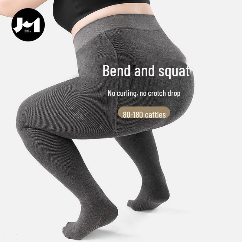 Women's Plus Size Thick Velvet Leggings for Autumn/Winter - Black Warm Tights