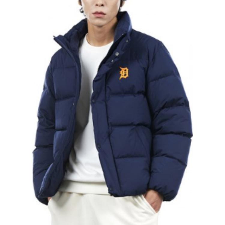 MLB New York Yankees Unifarbenes Logo-Muster Langarm Stehkragen Warme Winddichte Daunenjacke Unisex Oberbekleidung Dunkelblau 3ADJB0526-46NYD