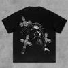 T-shirt Stampata Croce Ritratti di Gesù Corona di Spine Vintage Unisex Cotone Nero Maglietta Gotica Dark Streetwear Casual Manica Corta