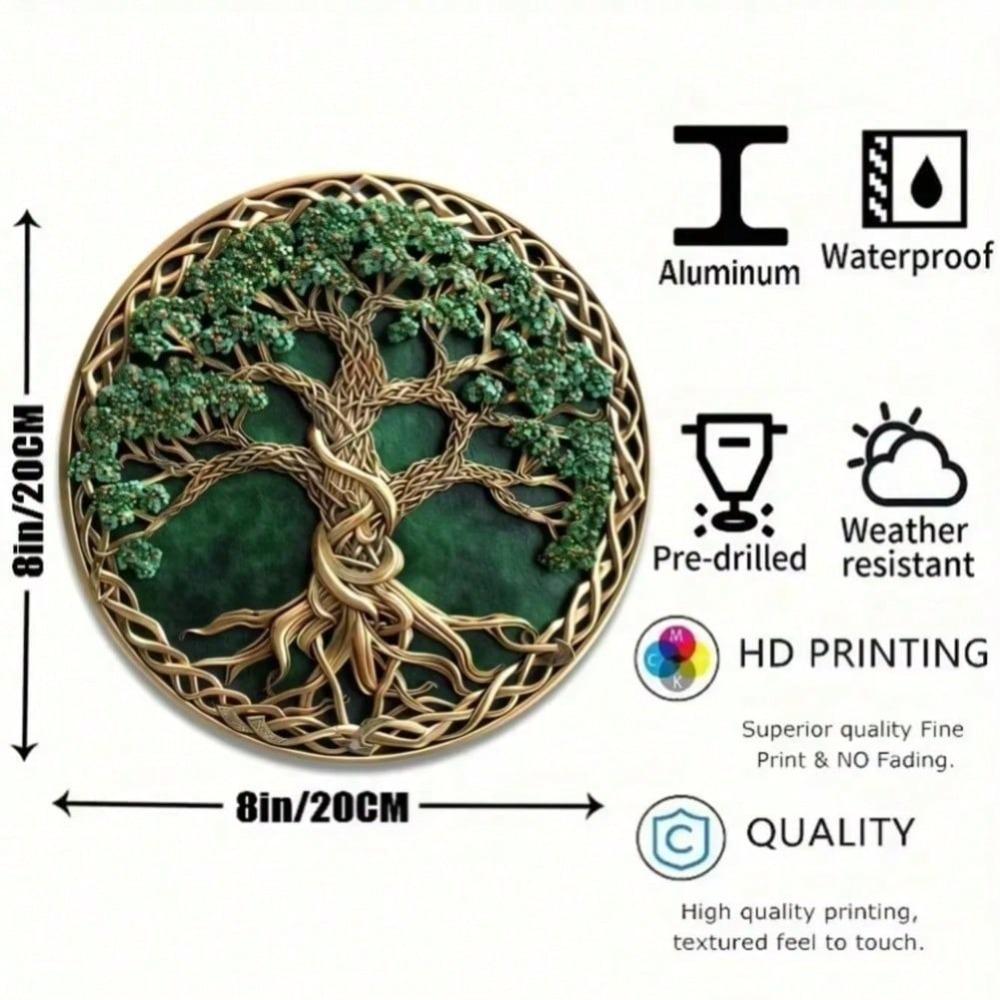 Vintage Mandala Tin Sign, Tree of Life Round Wall Art, Home Decor Metal Plate