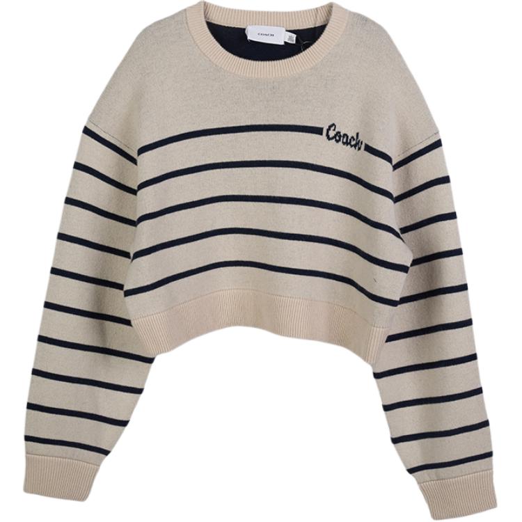 Coach Ss25 Свитер женский вязаный в полоску с круглым вырезом и коротким рукавом Серый CZ553-CRM M
