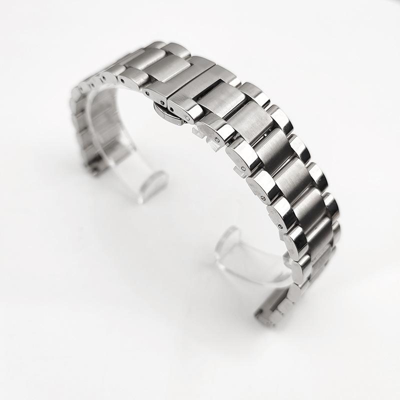 18Mm Three Beads Solid Stainless Steel Strap Butterfly Buckle Metal Stainless Steel Bracelet Watch Accessories