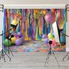 2D Bright Multicolor Confetti Backdrop with Balloons for Birthday Party Banner