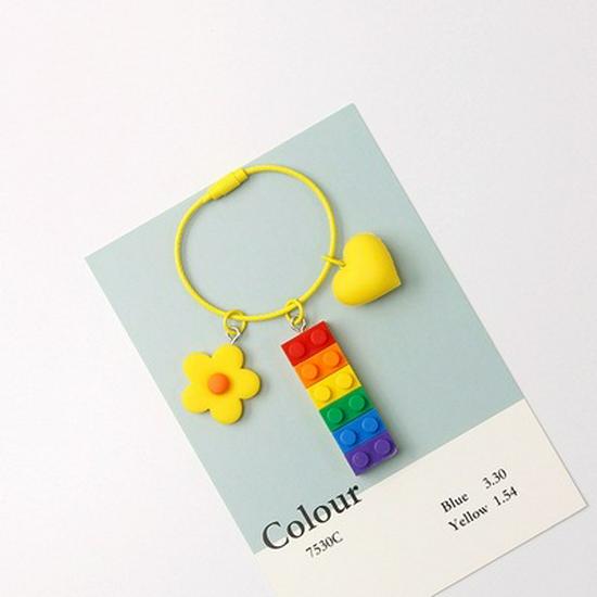 Adorable Rainbow Building Blocks Bell Keychain - Pink Cartoon Gift Decoration