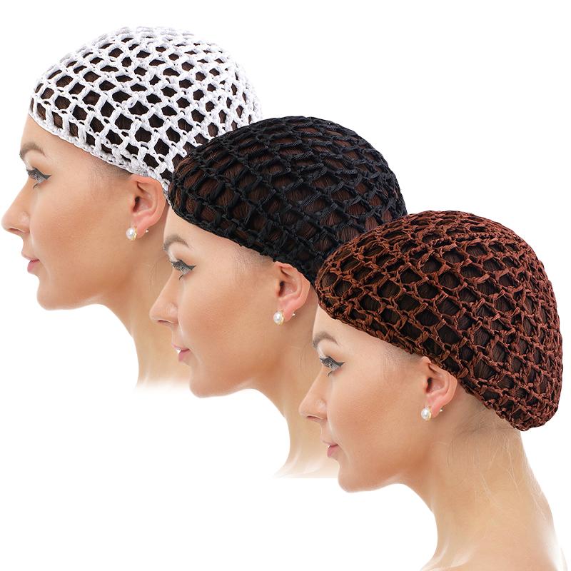 3PCS/LOT Mesh Crochet Hair Net Cap Sleeping Bonnets Snood Hairnets Elastic Bands Wrap Crochet Head Hair Cover Wig
