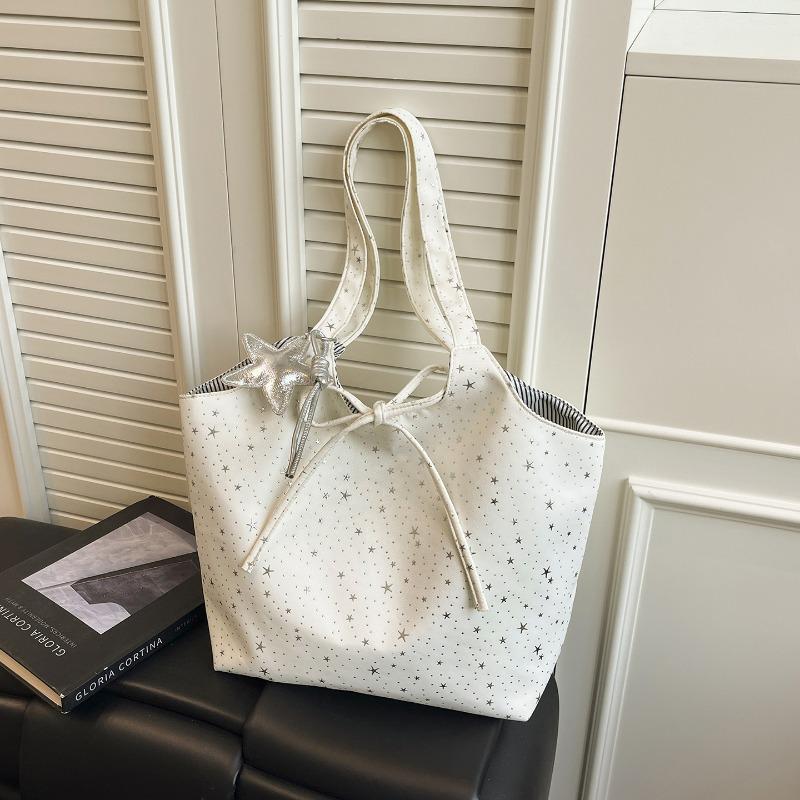 Women Large Capacity Star Print Canvas Casual Commute Single Shoulder Tote Bag