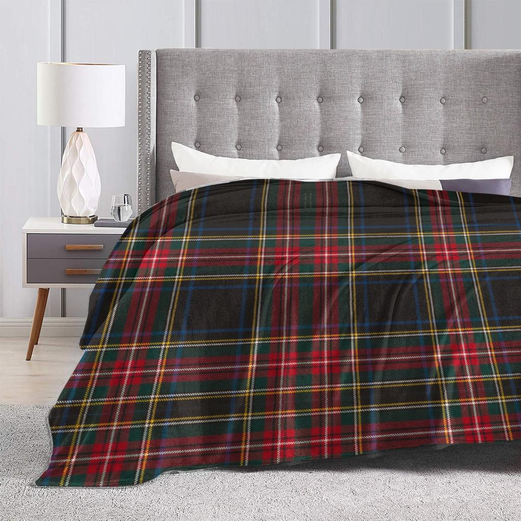 Plaid Stewart Black Tartan Blanket Flannel Decoration Portable Lightweight Thin Throw Blanket for Bed Bedroom Rug Piece