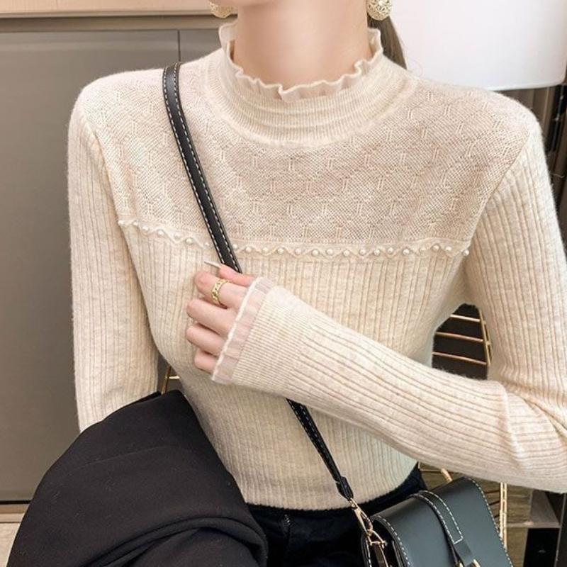 Spring Sweater Loose Knit Pullover Ladies Round Neck Lace Cashmere Fall Bottoming Shirt