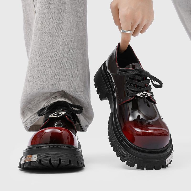 Casual men's lace-up big head glossy derby shoes metal thick-soled heightening shoes-J