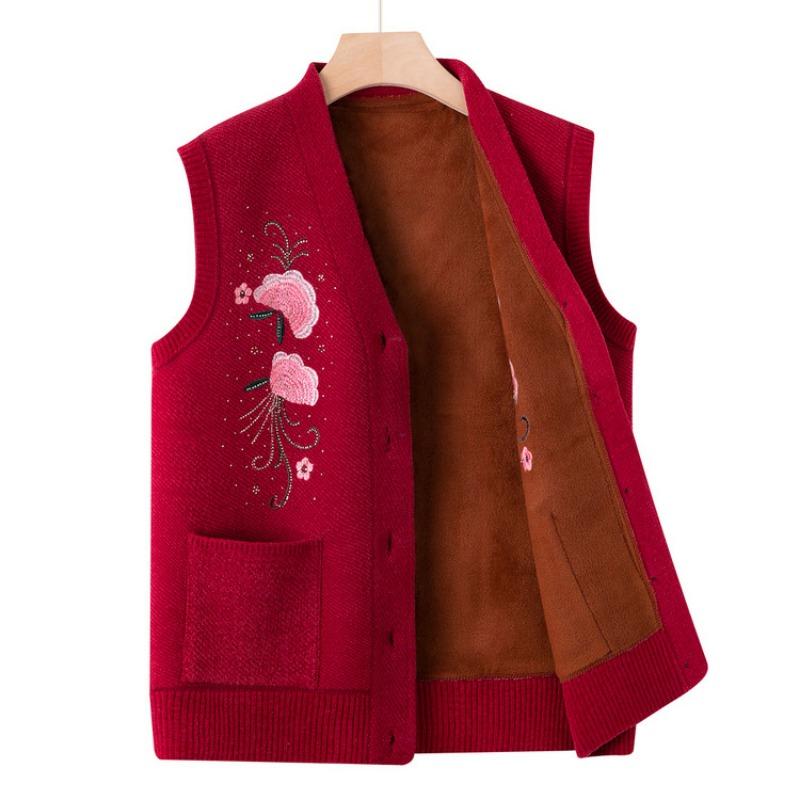 Middle-aged sweater vest female grandma vest mother autumn and winter velvet thickened vest old lady warm vest