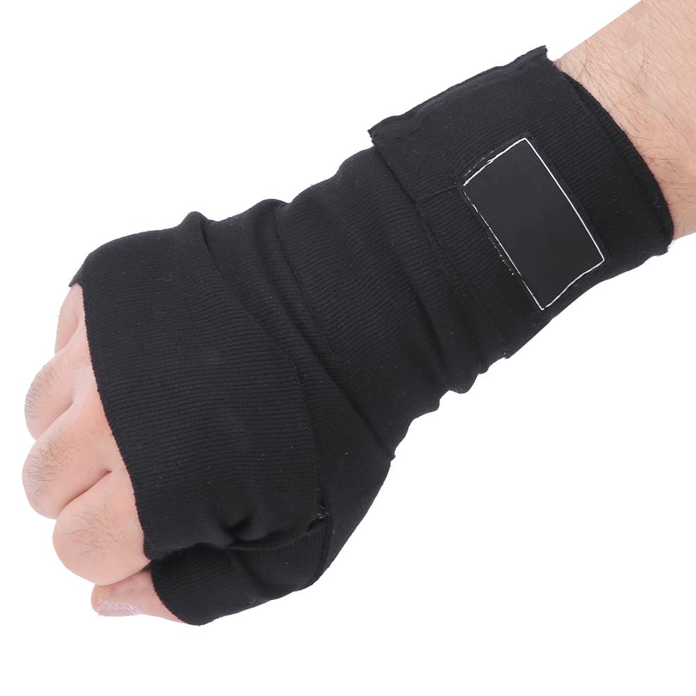 A Pair Black Polyurethane 3M Boxing Winding Bandage Fighting Sanda Muay Hand Wraps Sports StrapBlack Elastic 3m