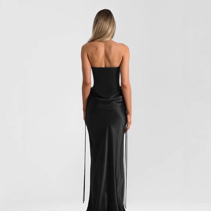 New fashionable solid color tube top waist slim dress hip wrap dress