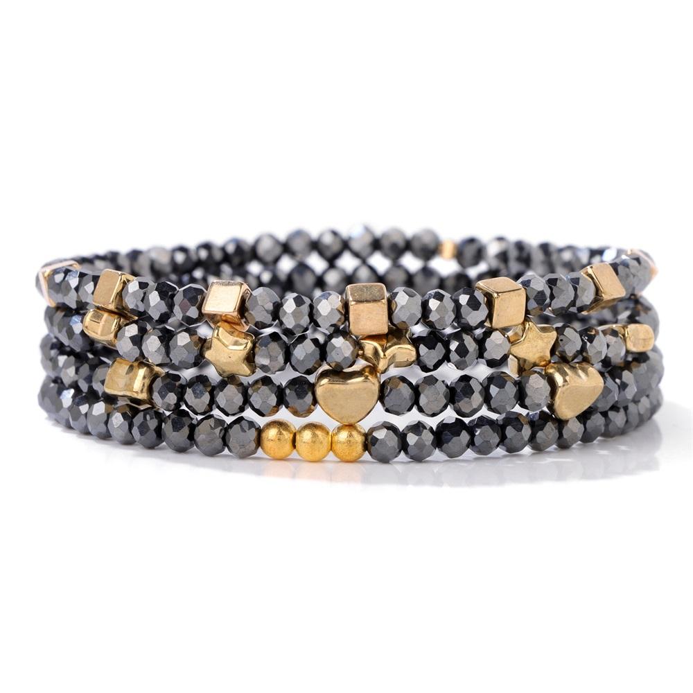 Set da 4 Pezzi Braccialetti Elastici con Perline di Cristallo Lucido Bohemien Facettati Colorati Braccialetti con Perline di Vetro di Cristallo Set di Braccialetti per Donne