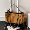 Rhombus Chain Small Fragrant Wind Stray Bag 2026 New Contrasting Color Texture Bucket Bag Suede Parquet Bag