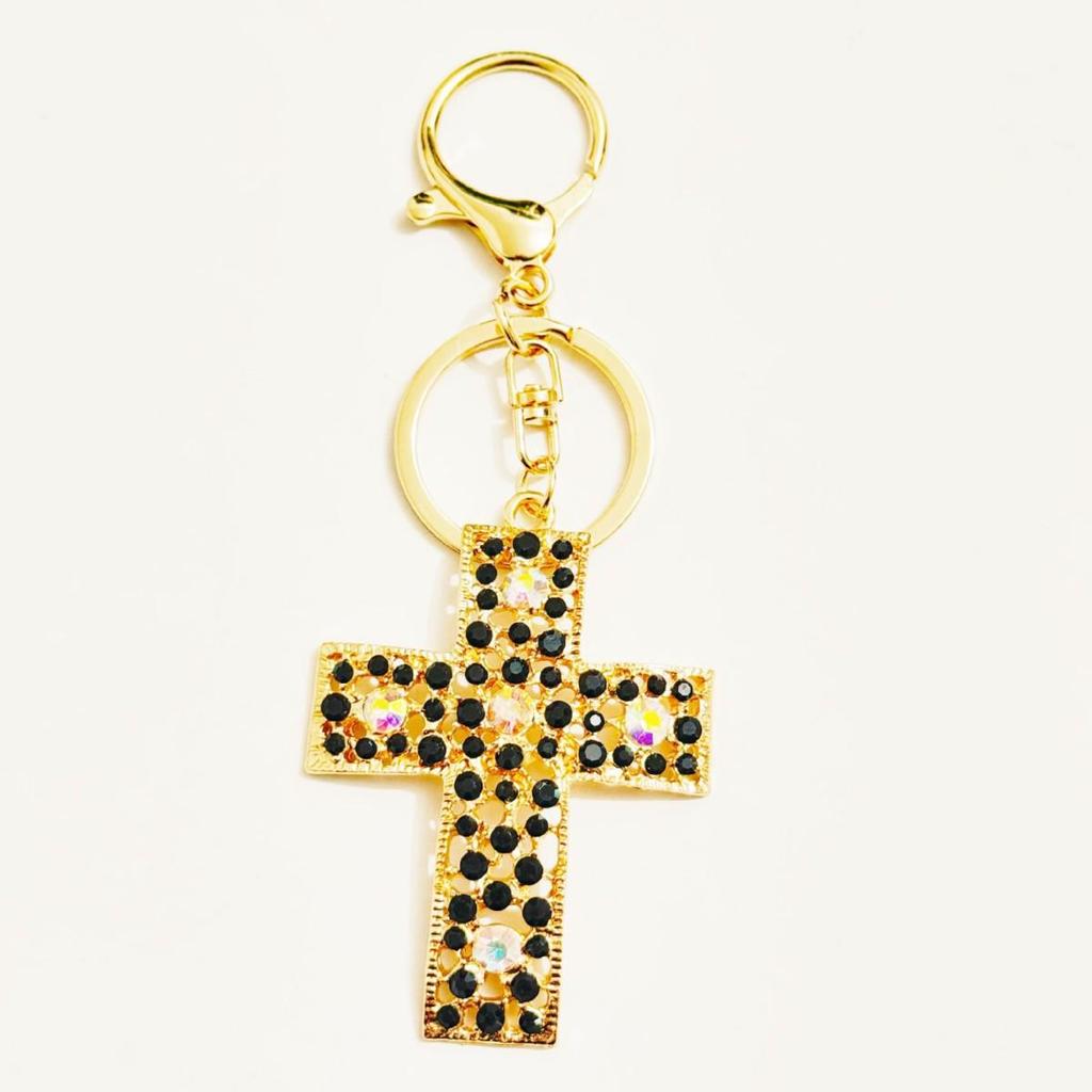 Rhinestone Cross Charm Keychain & Pendant - Vintage Style