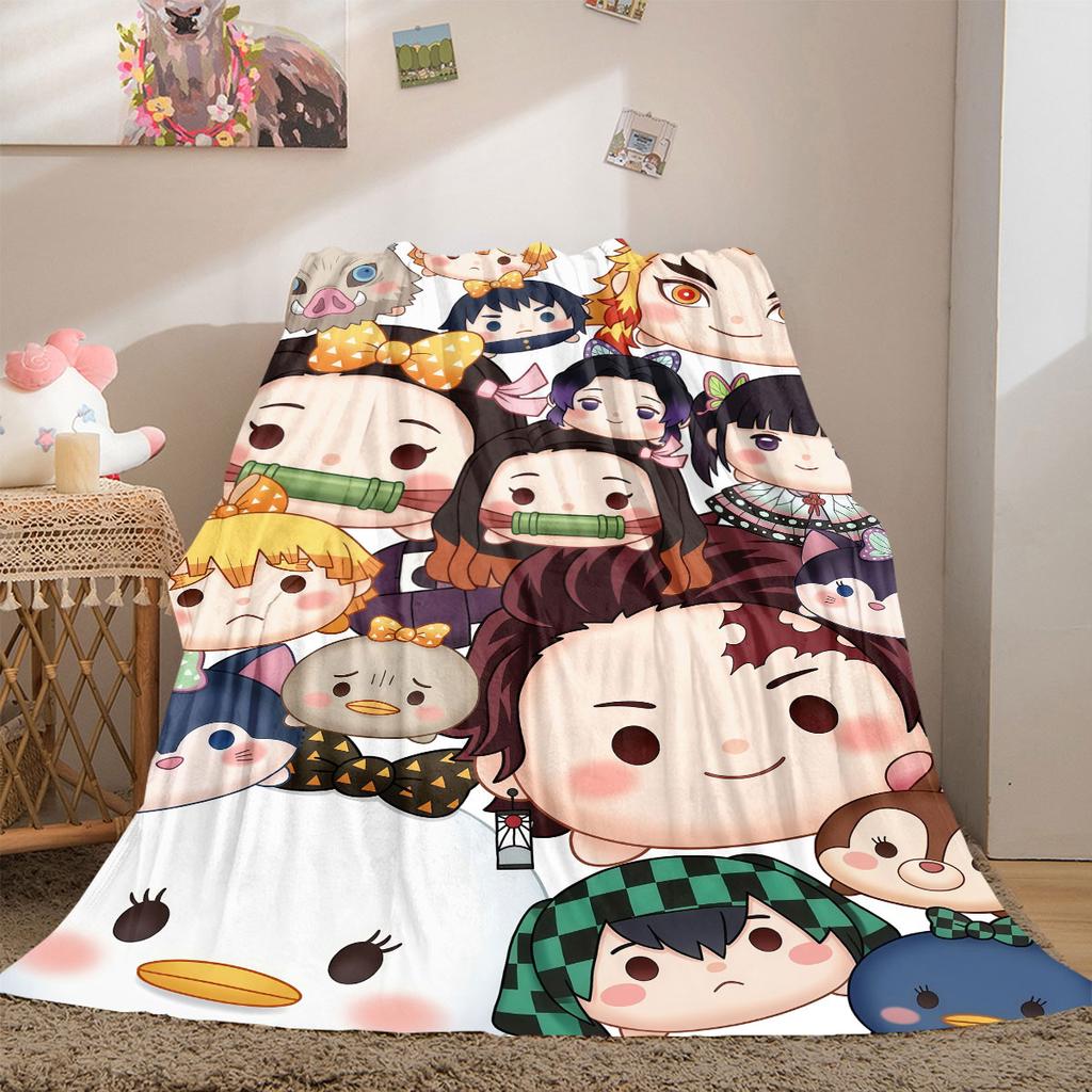 Demon Slayer Brilliant 2D Print Flannel Blanket Cute Cartoon Pattern for Home Decor Bed Sofa Travel Picnic Blanket_LIAN