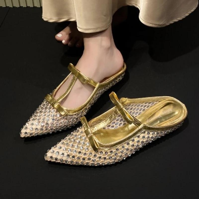 Fashion Elegant Bow Women's Slippers Designer Pointed Toe Mules Shoes Sandals 2025 Summer Party Luxury Flip Flops New Dress Zapatillas