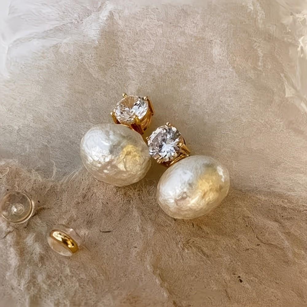 Light Luxury Zircon Stud Sweet Crystal Drop Earrings Simple Pearl Studs  Women
