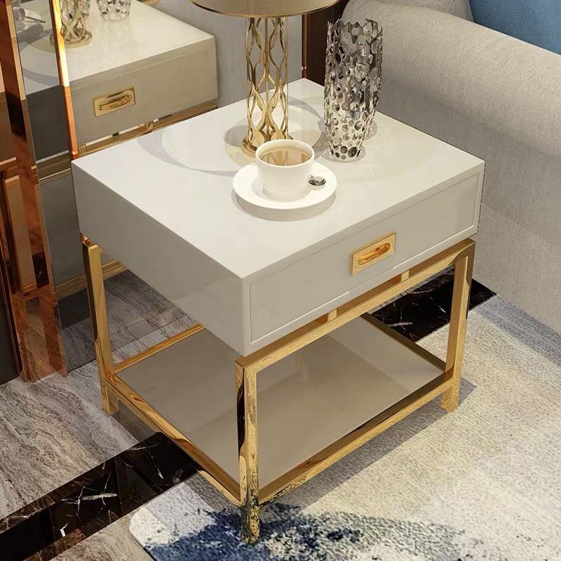 White Black Modern Iron Golden Nightstand Coffee Sofa End Bedside Table Home Furniture Bedstand Cabinet Cupboard Bedroom