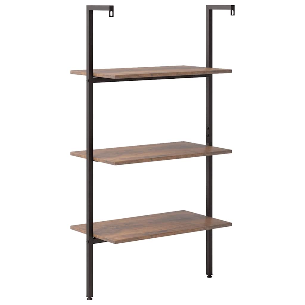 Ladder Shelf with 3 Shelves Dark Brown and Black 64x35x120.5cm