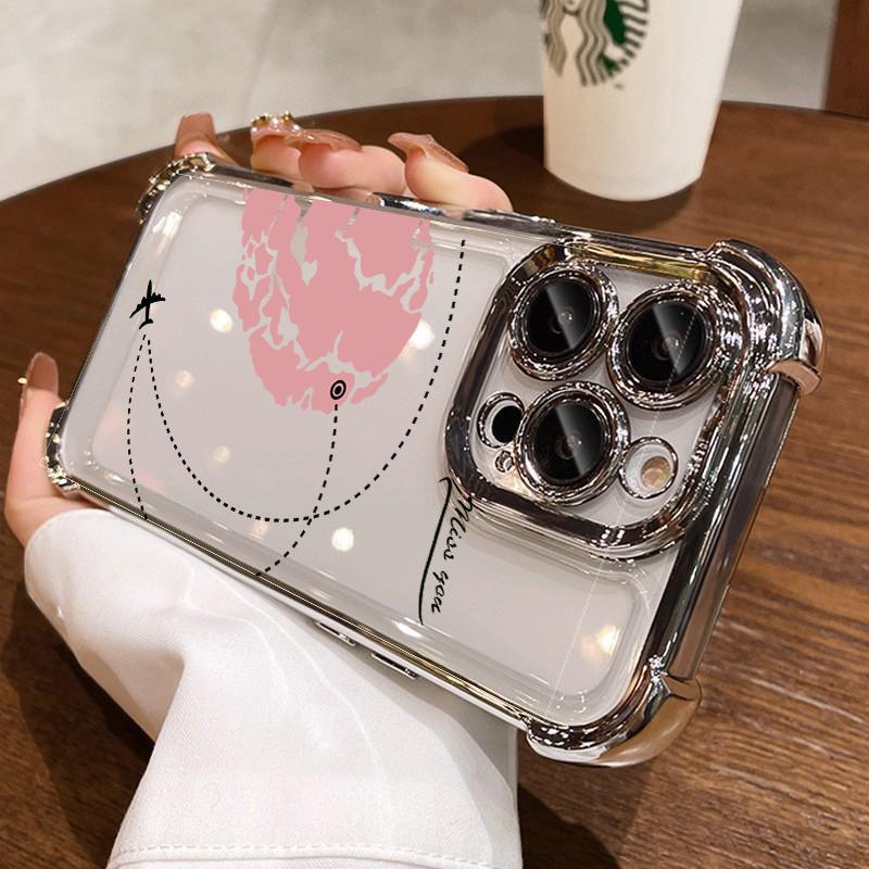 Airplane Heart Plating Case For Infinix Note 50 50S 50X 40 30 Pro Hot 60i 60 40 40i Smart 10 Plus 8 9 Clear Cover
