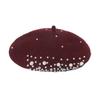 Women Fashion Wool Beret Custom Elegant Girls Beret with Pearl Rivets Wool Beret for Lady