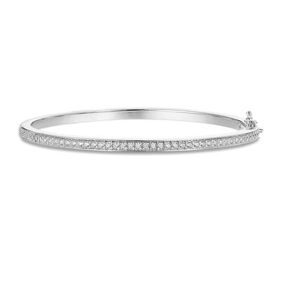 PAVOI 14K Gold Plated Cubic Zirconia Bangle Tennis Bracelet for Women | Classic Love Cuff Bangle Bracelet, 7.5 Inches, White Gold, Cubic Zirconia
