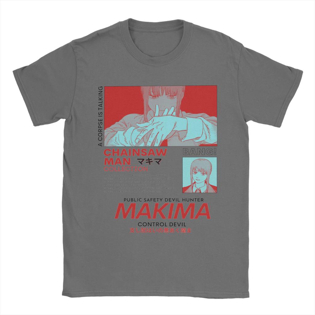 Makima Red Chainsaw Man Men T Shirt Anime Fashion Tees Short Sleeve Crewneck T-Shirts Pure Cotton Birthday Gift Clothing