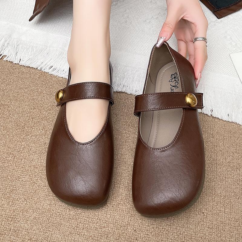 Fashion Mary Jane Shoes for Women Genuine Leather 2025 New Flat Ballet Shoes for Women Round Toe Shallow Mouth Cowhide Women's Shoes