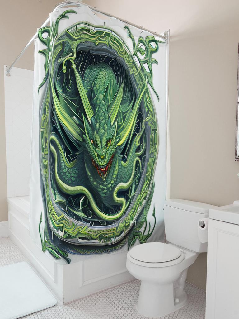 Epic Dragon Art Shower Curtain - Waterproof, Mildew-Resistant, Machine Washable For Fantasy-Themed Bathroom Decor