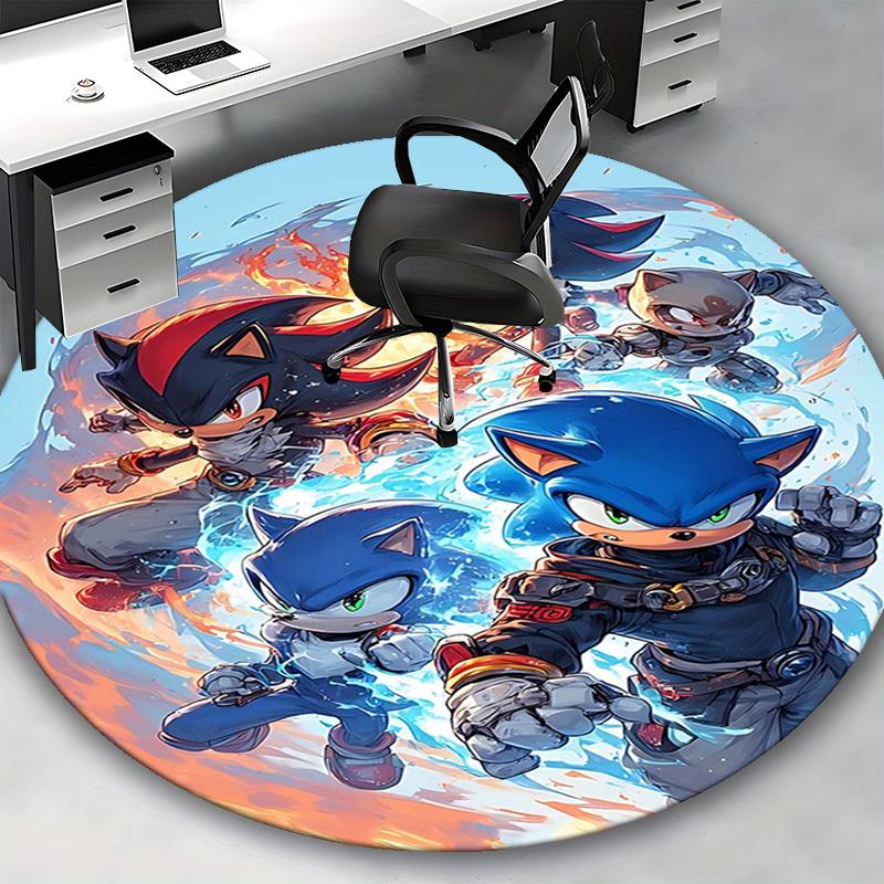 1pc Sonic the Hedgehog Anime Cartoon Design Round Carpet - Office Chair Mat, Non-Slip Rug for Home Decor, Living Room, Bedroom, Game Room, Dormitory,