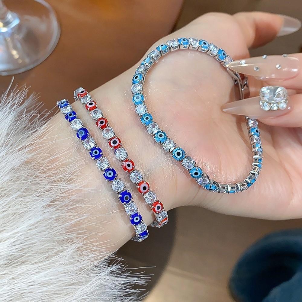 Round Devil's Eye Glaze Devil's Eye Bracelet Copper Zircon Banquet Clothes Jewelry Party Favors