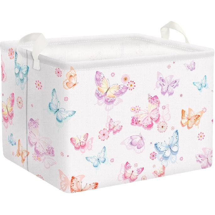 Clastyle Large Purple Pink Butterfly Shelf Basket Waterproof Clothes Storage Bin with Handles Rectangle Flower Baby Girl Toy Gift Organizer