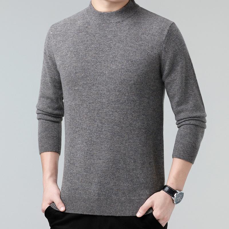 Men's 100% Wool Sweater, 2025 Autumn/Winter, Thickened Warm Half-High Collar, Middle-Aged Dad Knitwear