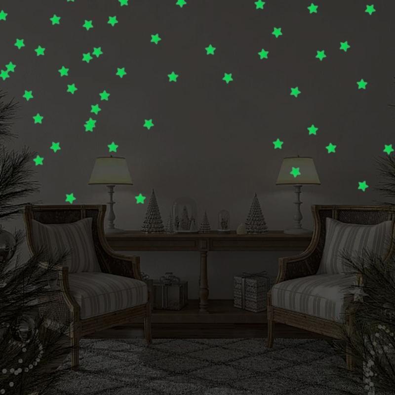 Pack of 100 Glowing 3D Star Sticker for Bedroom Ceiling and Wall Decoration 3cm Diameter Glow In Dark Wall Decal