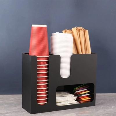 Creative Coffee Bar Paper Cup Straw Storage Rack Acrylic Black Storage Disposable Cups Straw Storage Rack Kitchen Utensils