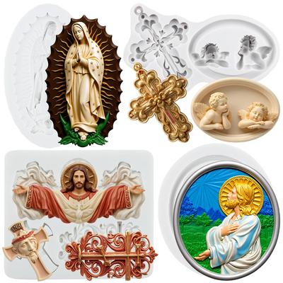 Jesus Silicone Molds Jesus Cross Virgin Mary Fondant Mold Cake Decorating Tools Cupcake Topper Candy Chocolate Gumpaste Mold