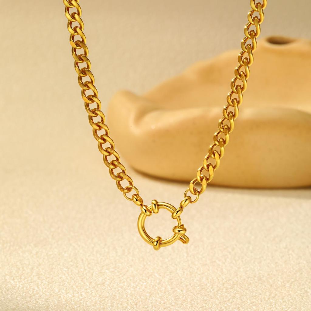 Chunky Bubble Buckle Necklace for Women,Stainless Steel Bead/Grinding/NK Chain  Necklaces,18K Gold Plated Punk Jewelry Gifts