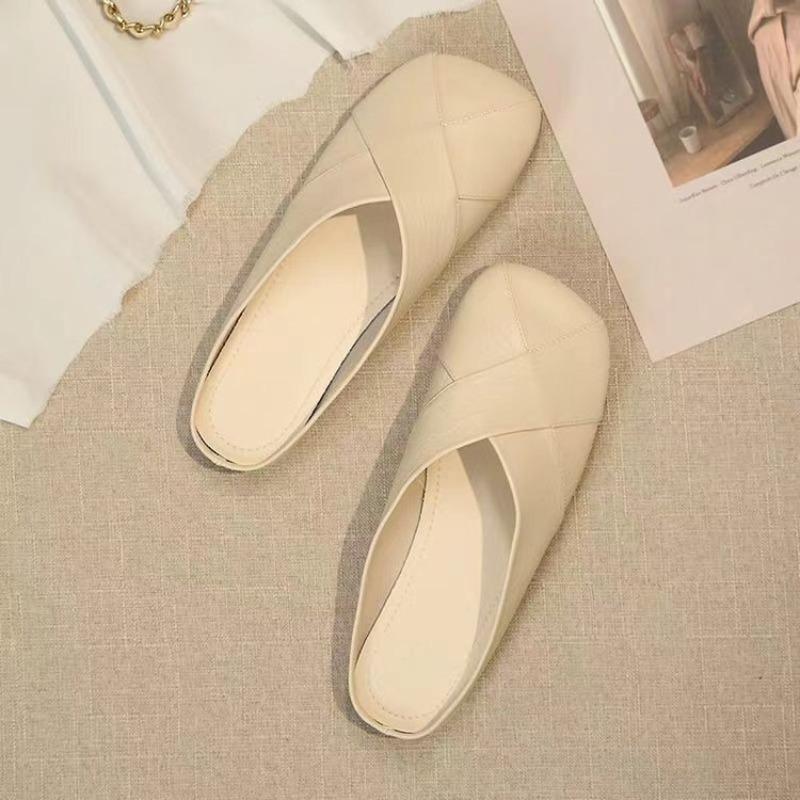 Baotou Women's New Soft Leather Soft-Topped Lazy Shoes Slippers